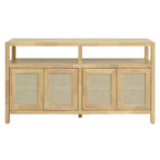 Madia buffet Boho in rattan, credenza in legno massello con ante a spinta e ripiano regolabile - Panipeachy