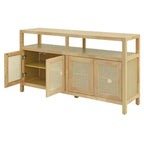 Madia buffet Boho in rattan, credenza in legno massello con ante a spinta e ripiano regolabile - Panipeachy
