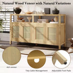Madia buffet Boho in rattan, credenza in legno massello con ante a spinta e ripiano regolabile - Panipeachy