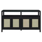 Madia buffet Boho in rattan, credenza in legno massello con ante a spinta e ripiano regolabile - Panipeachy