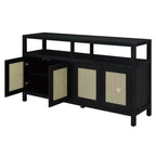 Madia buffet Boho in rattan, credenza in legno massello con ante a spinta e ripiano regolabile - Panipeachy