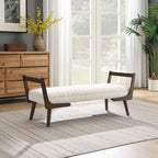 TUYOHW 52 Modern Bench,Channel Tufted Upholstered Storage Bench with Walnut Wood Legs,Faux Leather Footrest Stool for Living Room,Bedroom,Entryway