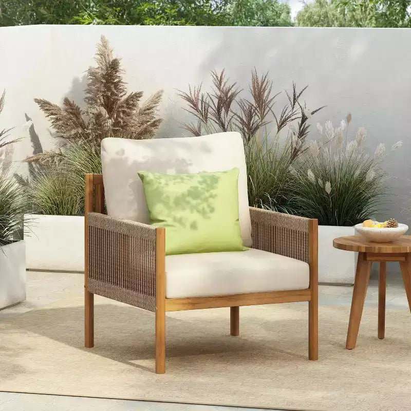 MAYEERTY Set di 2 Sedie a Sdraio Moderne da Esterno, Struttura in Legno Massiccio, Comodi Cuscini in Poliestere Resistenti alle Intemperie, per Patio Giardino Balcone