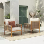 MAYEERTY Set di 2 Sedie a Sdraio Moderne da Esterno, Struttura in Legno Massiccio, Comodi Cuscini in Poliestere Resistenti alle Intemperie, per Patio Giardino Balcone