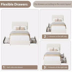 Teddy Fleece Bed Frame, Cloud Cream Bed Frame with 2 Storage Drawer and Adjustable Headboard, Soft Teddy Fabric, No Box Spring Required, Easy Assembly