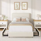 Teddy Fleece Bed Frame, Cloud Cream Bed Frame with 2 Storage Drawer and Adjustable Headboard, Soft Teddy Fabric, No Box Spring Required, Easy Assembly