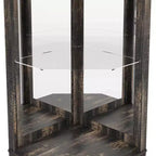 72 Tall Farmhouse Corner Bar Storage Cabinet Kitchen Cabinet with Barn Door, Acrylic Mirror, Glass Rack & Wine Storage, Walnut - ModernLuxe