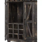 72 Tall Farmhouse Corner Bar Storage Cabinet Kitchen Cabinet with Barn Door, Acrylic Mirror, Glass Rack & Wine Storage, Walnut - ModernLuxe