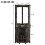 72 Tall Farmhouse Corner Bar Storage Cabinet Kitchen Cabinet with Barn Door, Acrylic Mirror, Glass Rack & Wine Storage, Walnut - ModernLuxe