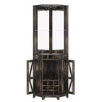 72 Tall Farmhouse Corner Bar Storage Cabinet Kitchen Cabinet with Barn Door, Acrylic Mirror, Glass Rack & Wine Storage, Walnut - ModernLuxe