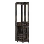 72 Tall Farmhouse Corner Bar Storage Cabinet Kitchen Cabinet with Barn Door, Acrylic Mirror, Glass Rack & Wine Storage, Walnut - ModernLuxe