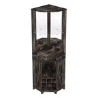 72 Tall Farmhouse Corner Bar Storage Cabinet Kitchen Cabinet with Barn Door, Acrylic Mirror, Glass Rack & Wine Storage, Walnut - ModernLuxe