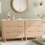Comodino scanalato da 32" set da 2 - Comodini moderni in rovere con piano in finto marmo e 3 cassetti (tavolini curvi per camera da letto/soggiorno)