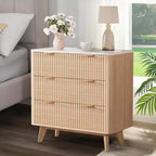 Comodino scanalato da 32" set da 2 - Comodini moderni in rovere con piano in finto marmo e 3 cassetti (tavolini curvi per camera da letto/soggiorno)