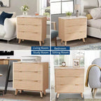 Comodino scanalato da 32" set da 2 - Comodini moderni in rovere con piano in finto marmo e 3 cassetti (tavolini curvi per camera da letto/soggiorno)
