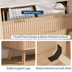 Comodino scanalato da 32" set da 2 - Comodini moderni in rovere con piano in finto marmo e 3 cassetti (tavolini curvi per camera da letto/soggiorno)