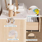 Comodino scanalato da 32" set da 2 - Comodini moderni in rovere con piano in finto marmo e 3 cassetti (tavolini curvi per camera da letto/soggiorno)