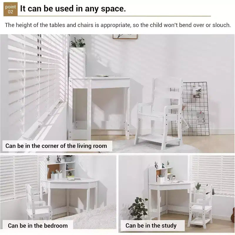 Set Scrivania e Sedia per Bambini All-in-One con Sedia Regolabile, Vetrina, Bacheca in Sughero e Organizzatori. Un Angolo Studio Compatto per la Scuola a Casa o la Camera da Letto.