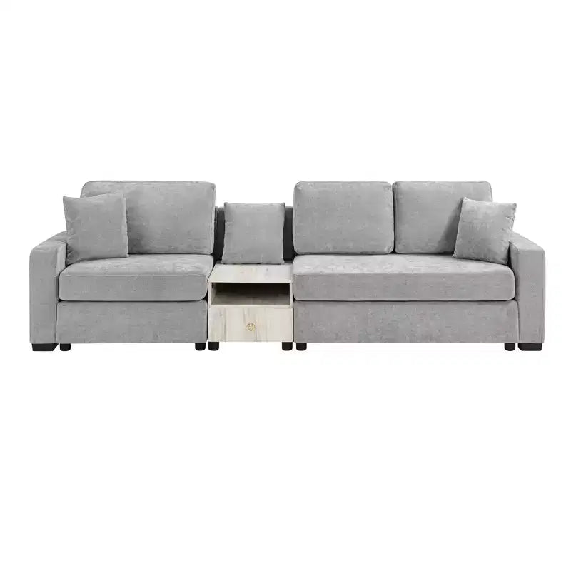 Christopher Knight Home Yira 111.8'' Modern 3-Seater Chenille Upholstered Sectional Sofa with Console, Storage Armrest and Pillows