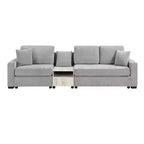 Christopher Knight Home Yira 111.8'' Modern 3-Seater Chenille Upholstered Sectional Sofa with Console, Storage Armrest and Pillows