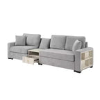 Christopher Knight Home Yira 111.8'' Modern 3-Seater Chenille Upholstered Sectional Sofa with Console, Storage Armrest and Pillows