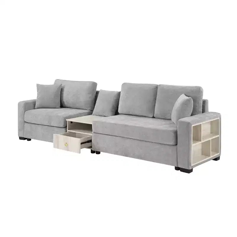 Christopher Knight Home Yira 111.8'' Modern 3-Seater Chenille Upholstered Sectional Sofa with Console, Storage Armrest and Pillows