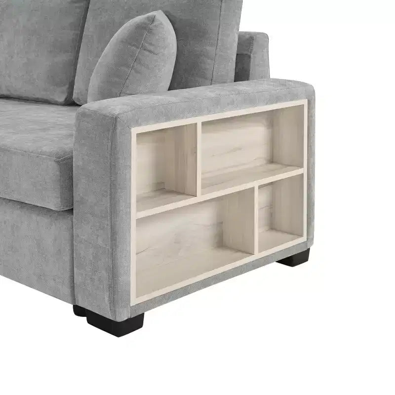 Christopher Knight Home Yira 111.8'' Modern 3-Seater Chenille Upholstered Sectional Sofa with Console, Storage Armrest and Pillows