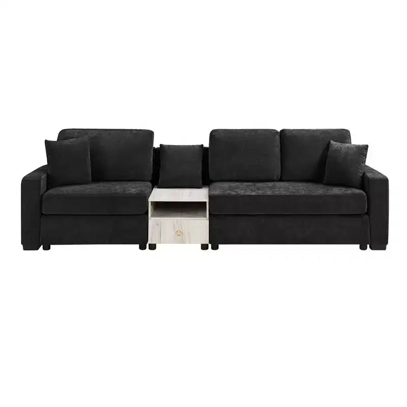 Christopher Knight Home Yira 111.8'' Modern 3-Seater Chenille Upholstered Sectional Sofa with Console, Storage Armrest and Pillows