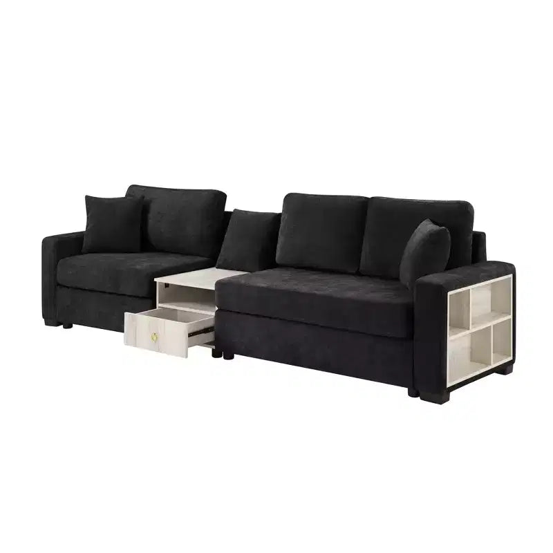 Christopher Knight Home Yira 111.8'' Modern 3-Seater Chenille Upholstered Sectional Sofa with Console, Storage Armrest and Pillows