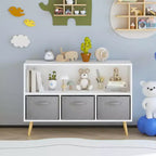 Libreria per bambini con cassetti in tessuto pieghevoli, espositore per libri per bambini, organizer armadio portaoggetti, bianco/grigio