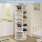 JVNOXK7-Tier Rotating Shoe Rack Tower, Freestanding 360 Rotating Storage Stand, Elevated Base Design Shoe Tower with Rotating Storage Tray - White