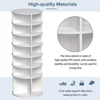 JVNOXK7-Tier Rotating Shoe Rack Tower, Freestanding 360 Rotating Storage Stand, Elevated Base Design Shoe Tower with Rotating Storage Tray - White