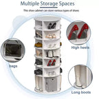 JVNOXK7-Tier Rotating Shoe Rack Tower, Freestanding 360 Rotating Storage Stand, Elevated Base Design Shoe Tower with Rotating Storage Tray - White
