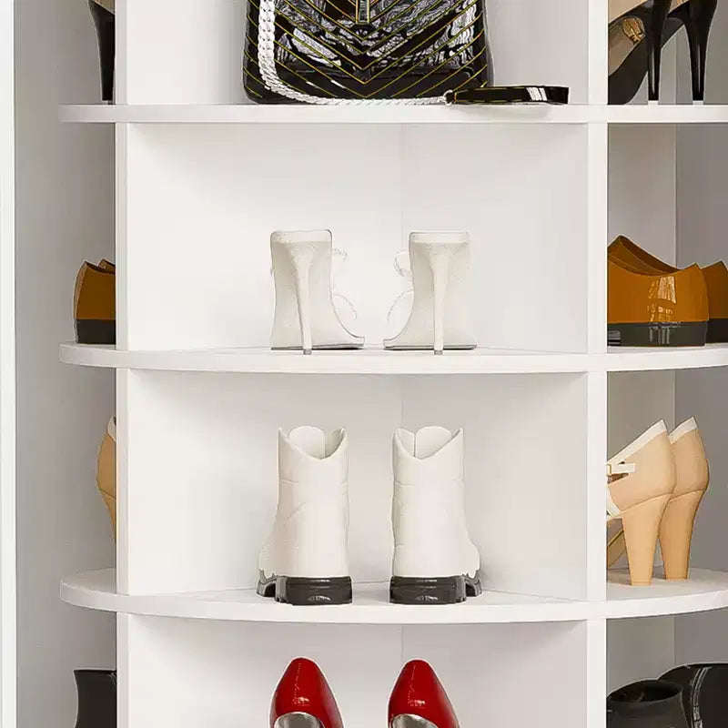 JVNOXK7-Tier Rotating Shoe Rack Tower, Freestanding 360 Rotating Storage Stand, Elevated Base Design Shoe Tower with Rotating Storage Tray - White