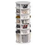 JVNOXK7-Tier Rotating Shoe Rack Tower, Freestanding 360 Rotating Storage Stand, Elevated Base Design Shoe Tower with Rotating Storage Tray - White