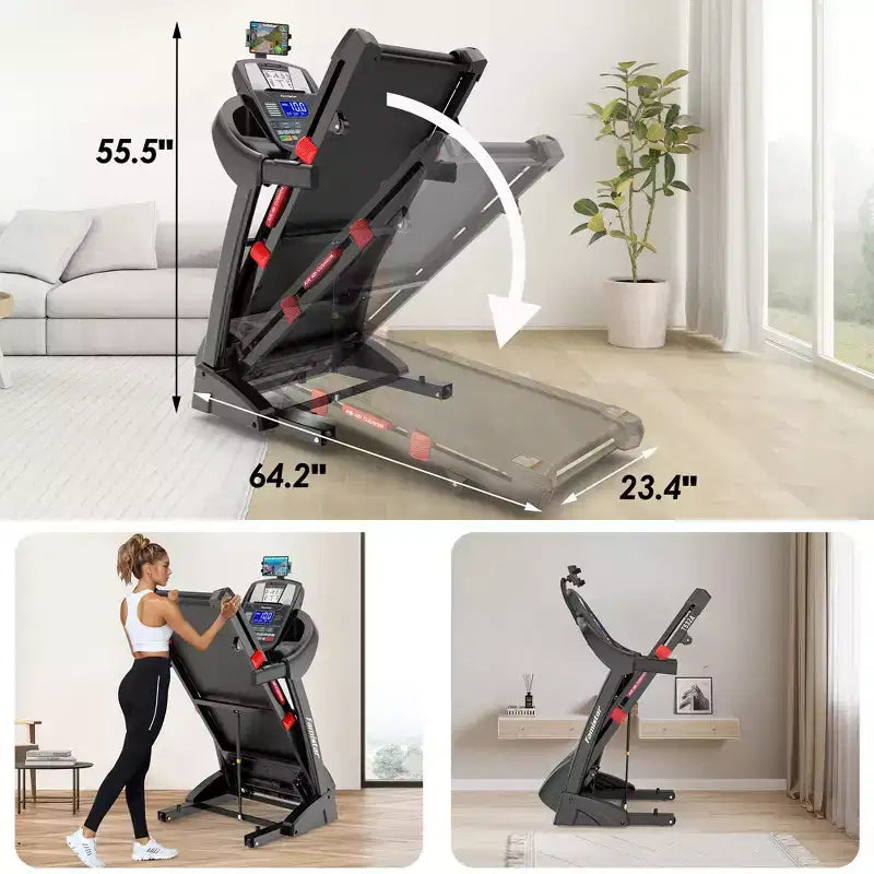 Tapis Roulant Pieghevole 3-in-1 per Casa 19 km/h, Tapis Roulant da Corsa da 4,8 HP con Inclinazione Automatica del 20%, Capacità 180 kg, 71 Programmi, Pedana Larga 45 cm, Supporto per Ginocchia