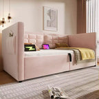 Okak Twin Size Modern Bed Frame Sofa Bed with USB & Hidden Storage,Upholstered Tufted Daybed for Bedroom,Kids Room,Study