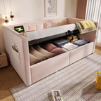 Okak Twin Size Modern Bed Frame Sofa Bed with USB & Hidden Storage,Upholstered Tufted Daybed for Bedroom,Kids Room,Study