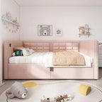 Okak Twin Size Modern Bed Frame Sofa Bed with USB & Hidden Storage,Upholstered Tufted Daybed for Bedroom,Kids Room,Study