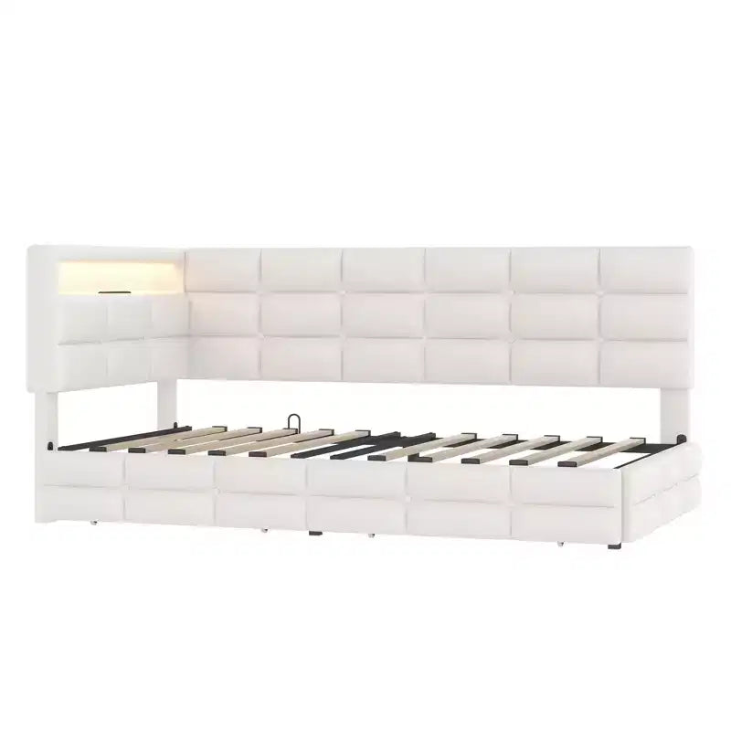 Okak Twin Size Modern Bed Frame Sofa Bed with USB & Hidden Storage,Upholstered Tufted Daybed for Bedroom,Kids Room,Study