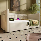 Okak Twin Size Modern Bed Frame Sofa Bed with USB & Hidden Storage,Upholstered Tufted Daybed for Bedroom,Kids Room,Study