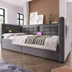 Okak Twin Size Modern Bed Frame Sofa Bed with USB & Hidden Storage,Upholstered Tufted Daybed for Bedroom,Kids Room,Study