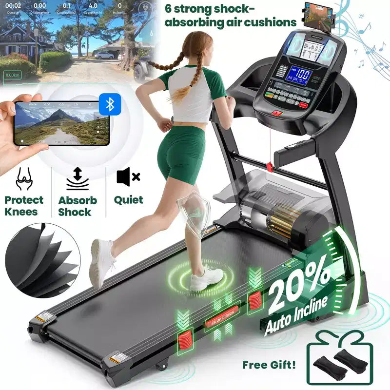 Electric Treadmill on Sale,Dual Motor Running Machine for Home with 0-20% Auto Incline,4.9HP Folding Treadmills for Walking,Incline Treadmill