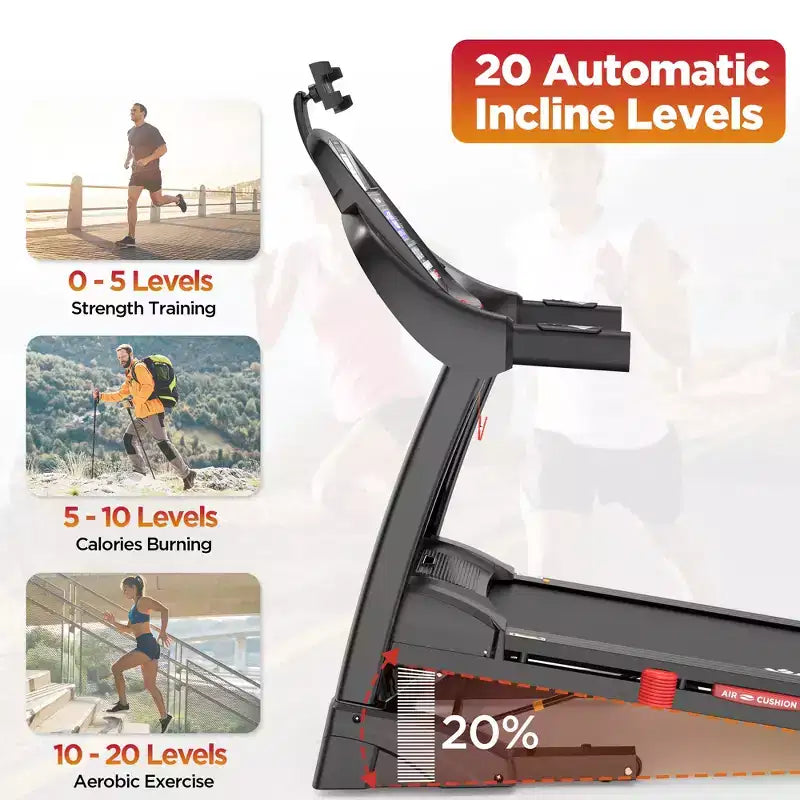 Electric Treadmill on Sale,Dual Motor Running Machine for Home with 0-20% Auto Incline,4.9HP Folding Treadmills for Walking,Incline Treadmill
