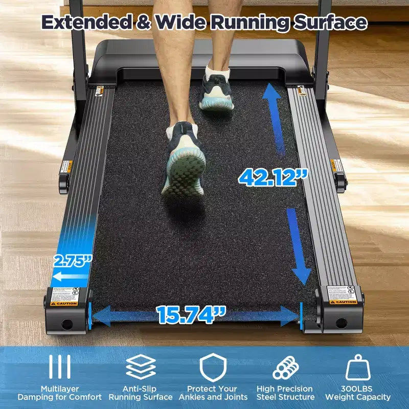 300LBS Capacity Folding Treadmill w/ Incline for Home, 3.75HP Portable Treadmill, 64+3+3+1 Program, Walking Running Exercise Machine