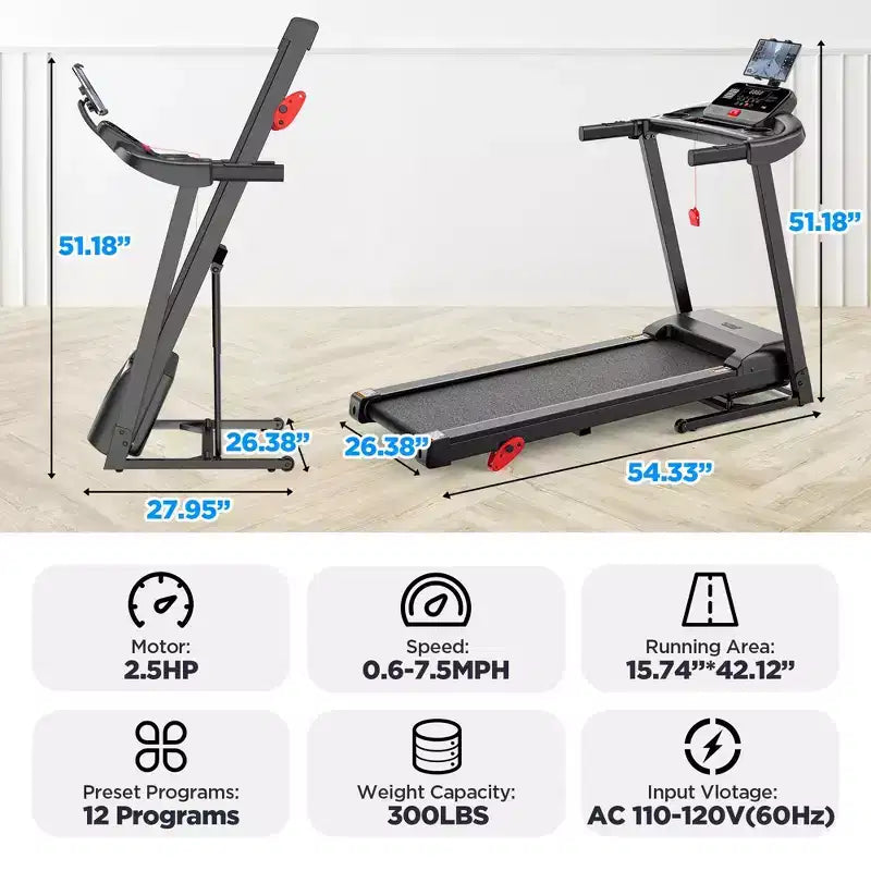 Treadmills Clearance, Treadmill on Sale with 12-Level Adjustable Incline, 7.5MPH Max Speed, Foldable Treadmill, Running & Walking Machine