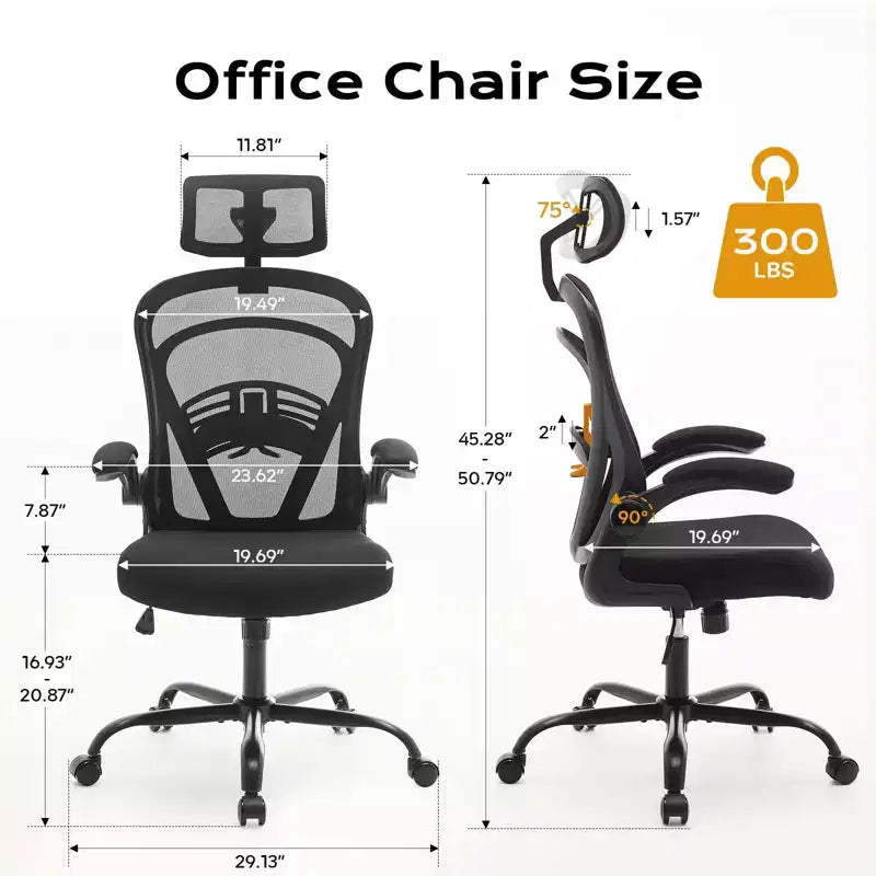 Ergonomic Office Chair, High Back Computer Desk Chair with Adjustable Height & Flip-up Armrests, Mesh Comfortable Gaming Chair for Home Office