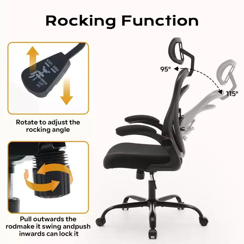 Ergonomic Office Chair, High Back Computer Desk Chair with Adjustable Height & Flip-up Armrests, Mesh Comfortable Gaming Chair for Home Office