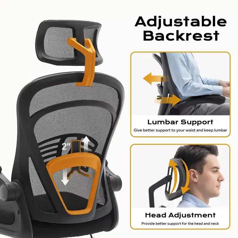 Ergonomic Office Chair, High Back Computer Desk Chair with Adjustable Height & Flip-up Armrests, Mesh Comfortable Gaming Chair for Home Office