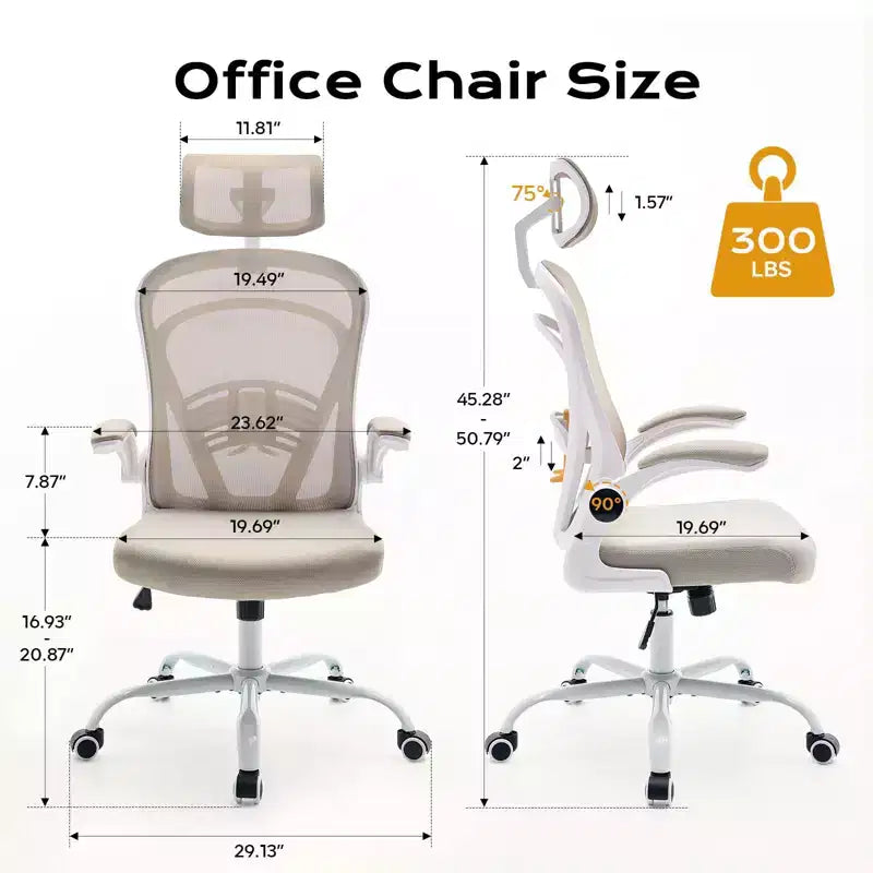 Ergonomic Office Chair, High Back Computer Desk Chair with Adjustable Height & Flip-up Armrests, Mesh Comfortable Gaming Chair for Home Office